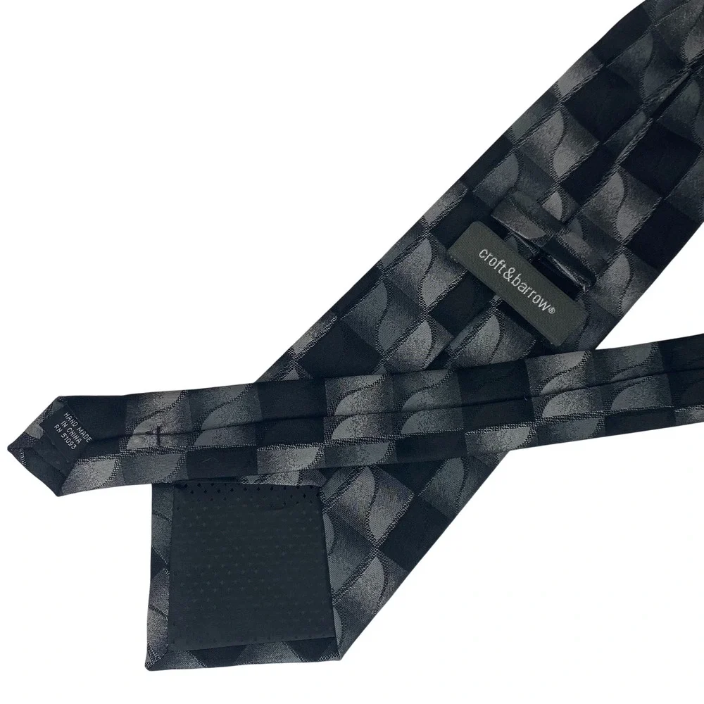 CROFT AND BARROW Silk‎ Tie Mens Black Gray Checkered Geometric Classic 59x4
